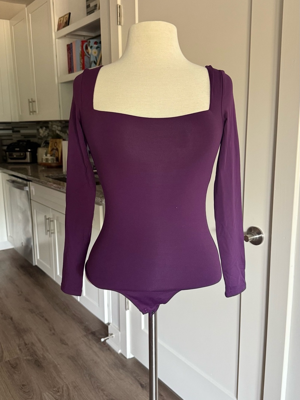 Aritzia Babaton Purple Square Neck Long Sleeve Bodysuit